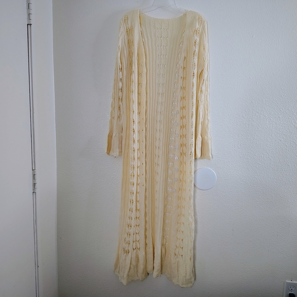 Vintage Style Women's Cream Open Knit Lace Button Front Maxi Dress Fits M/L - Picture 7 of 16
